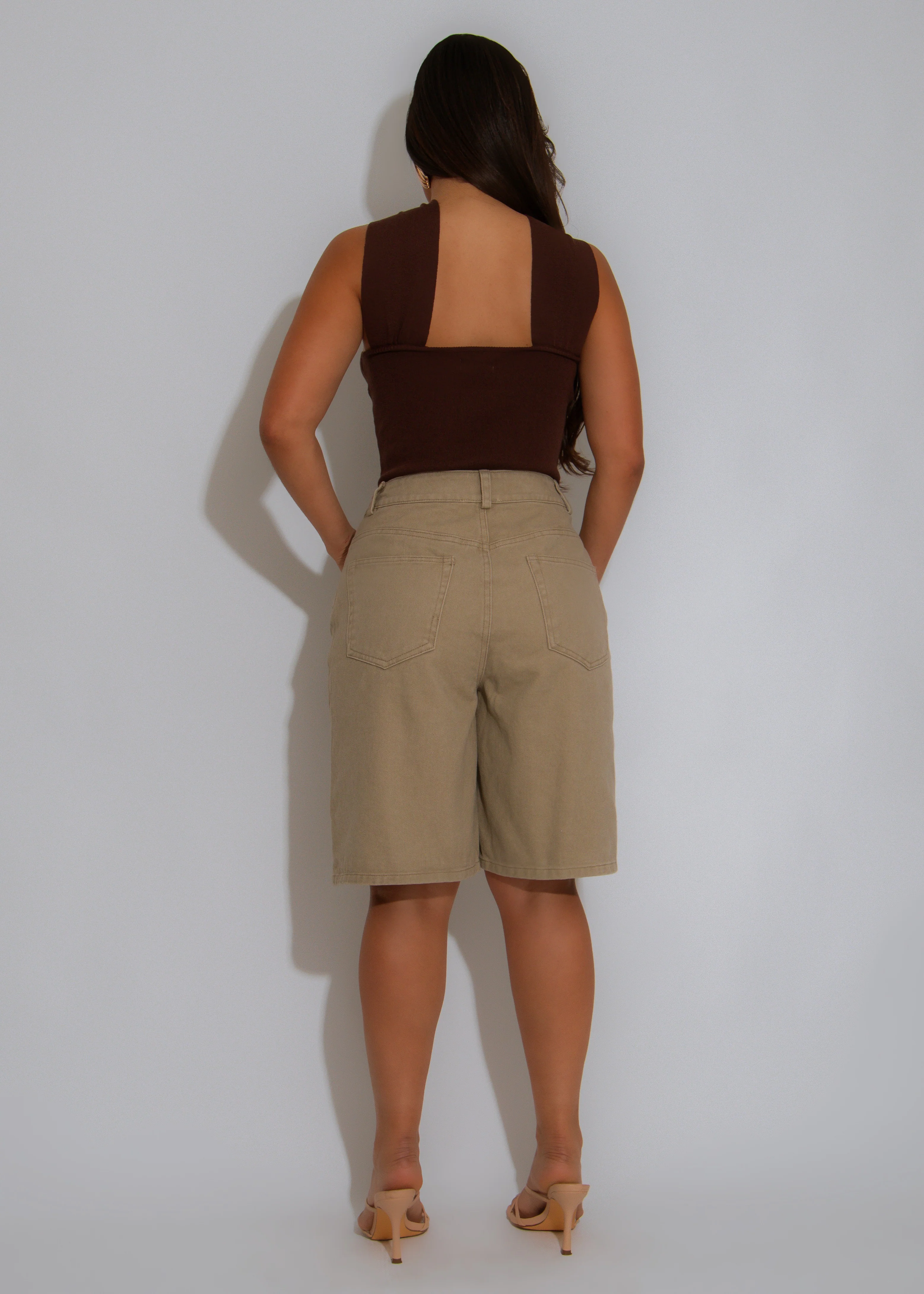 After Dark Halter Ribbed Crop Top Brown - Image 3
