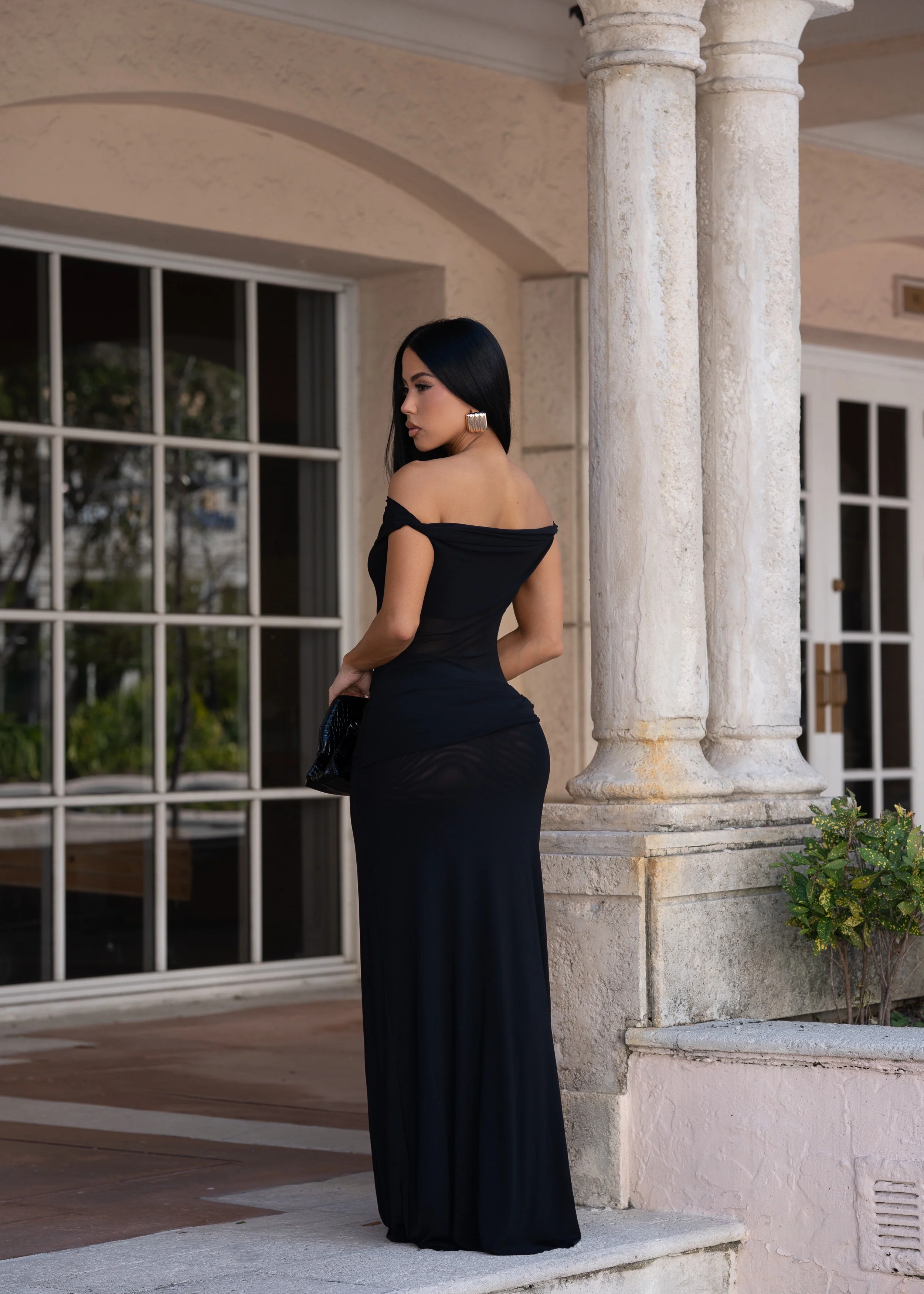 After Dusk Gown Mesh Ruched Maxi Dress Black - Image 3