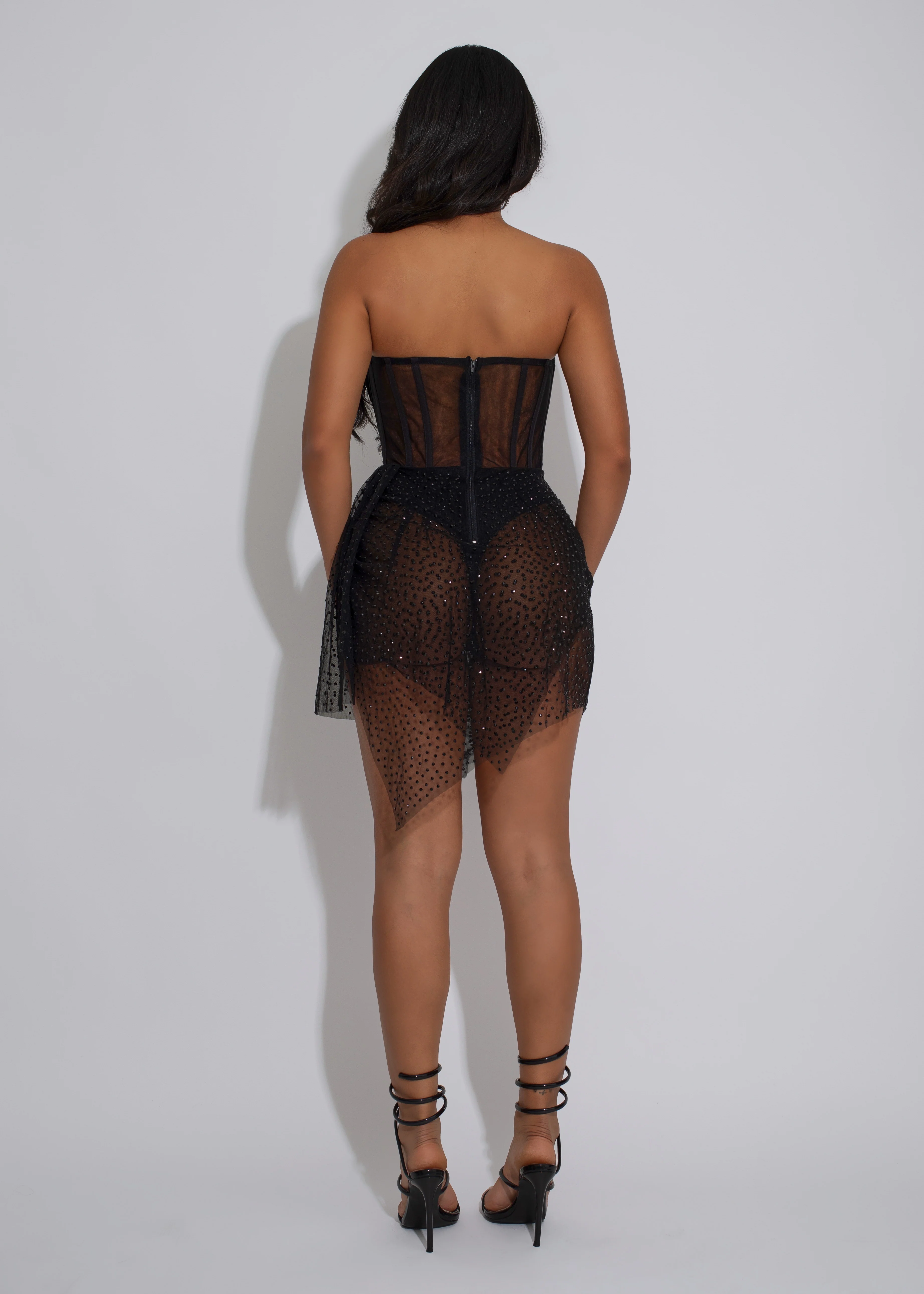 After Hours Rhinestone Sequin Mesh Mini Dress Black - Image 6