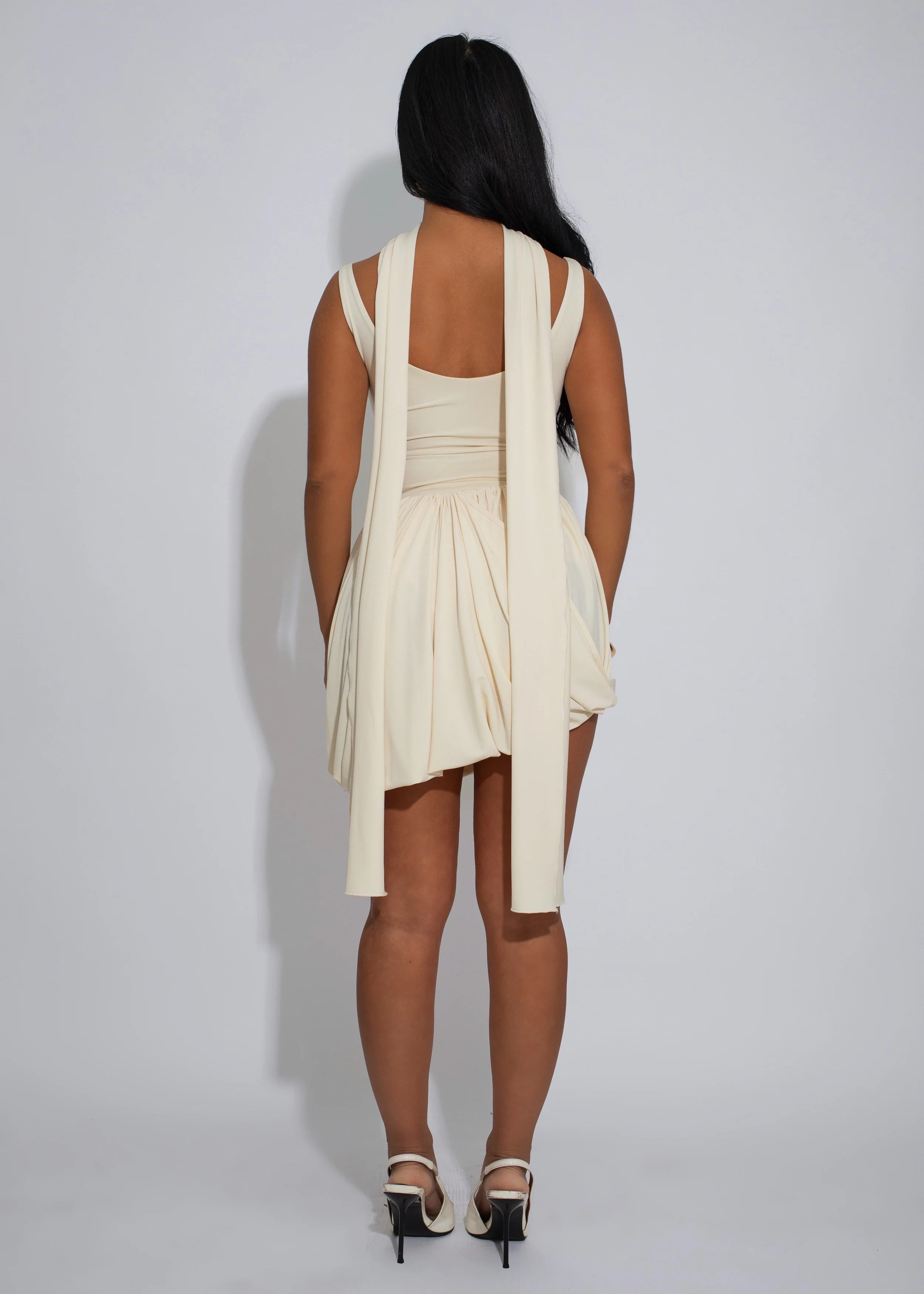 Astral Muse Ruched Mini Dress Nude - Image 7