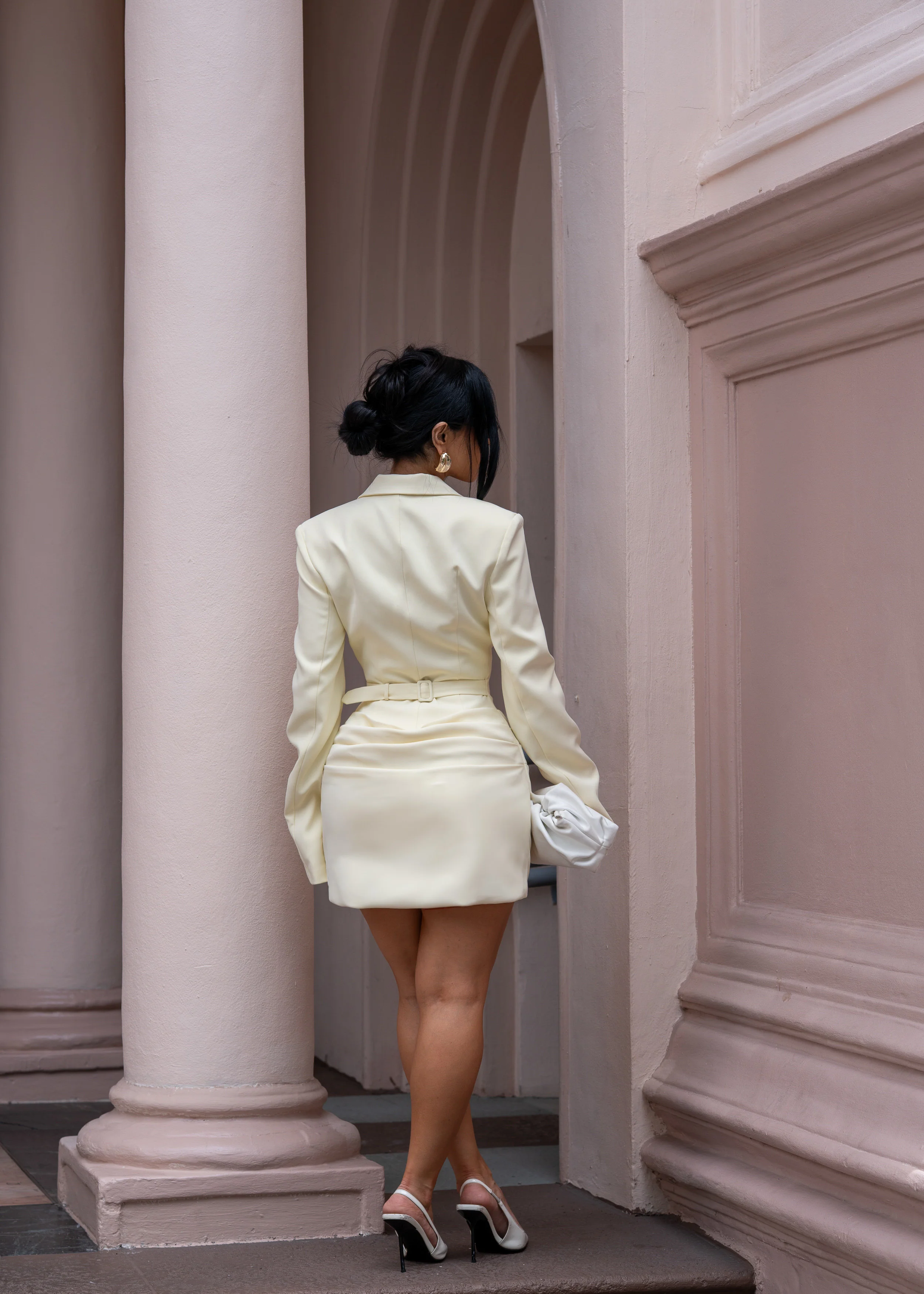 Atelier Drape Ruched Blazer Mini Dress Yellow - Image 3