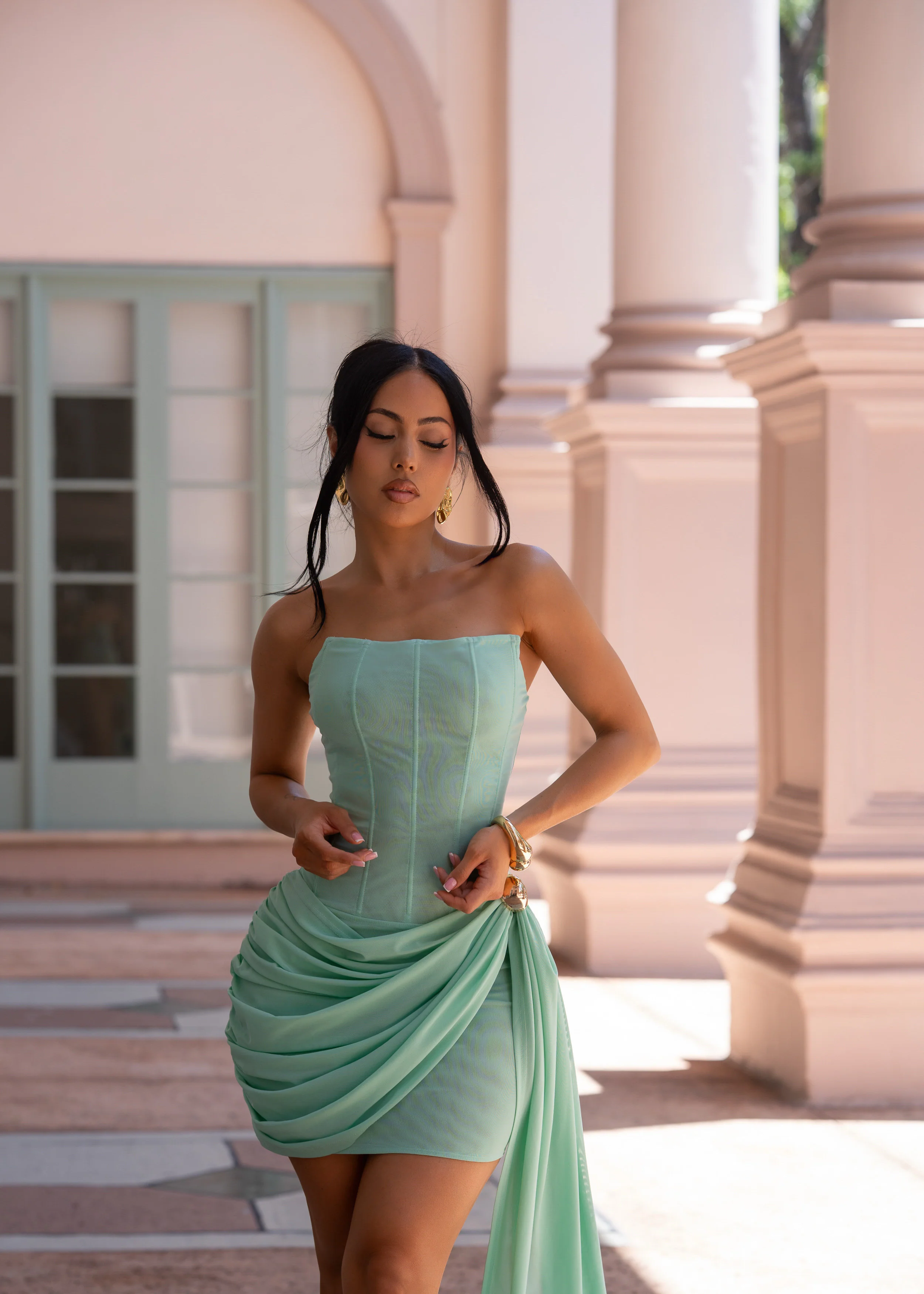 Divine Desire Ruched Mesh Mini Dress Green - Image 8