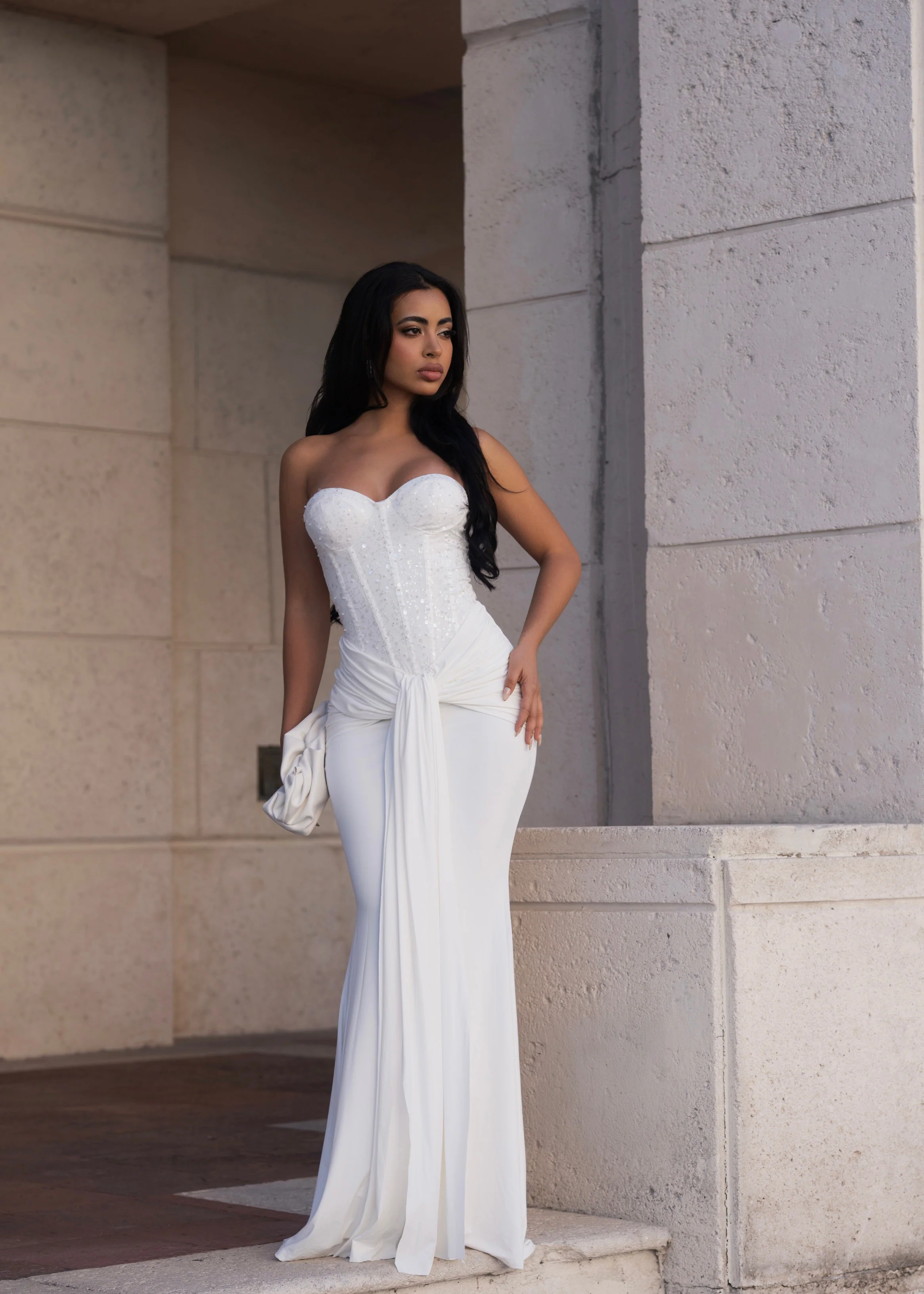 Divine Rupture Sequin Ruched Maxi Dress White - Image 10