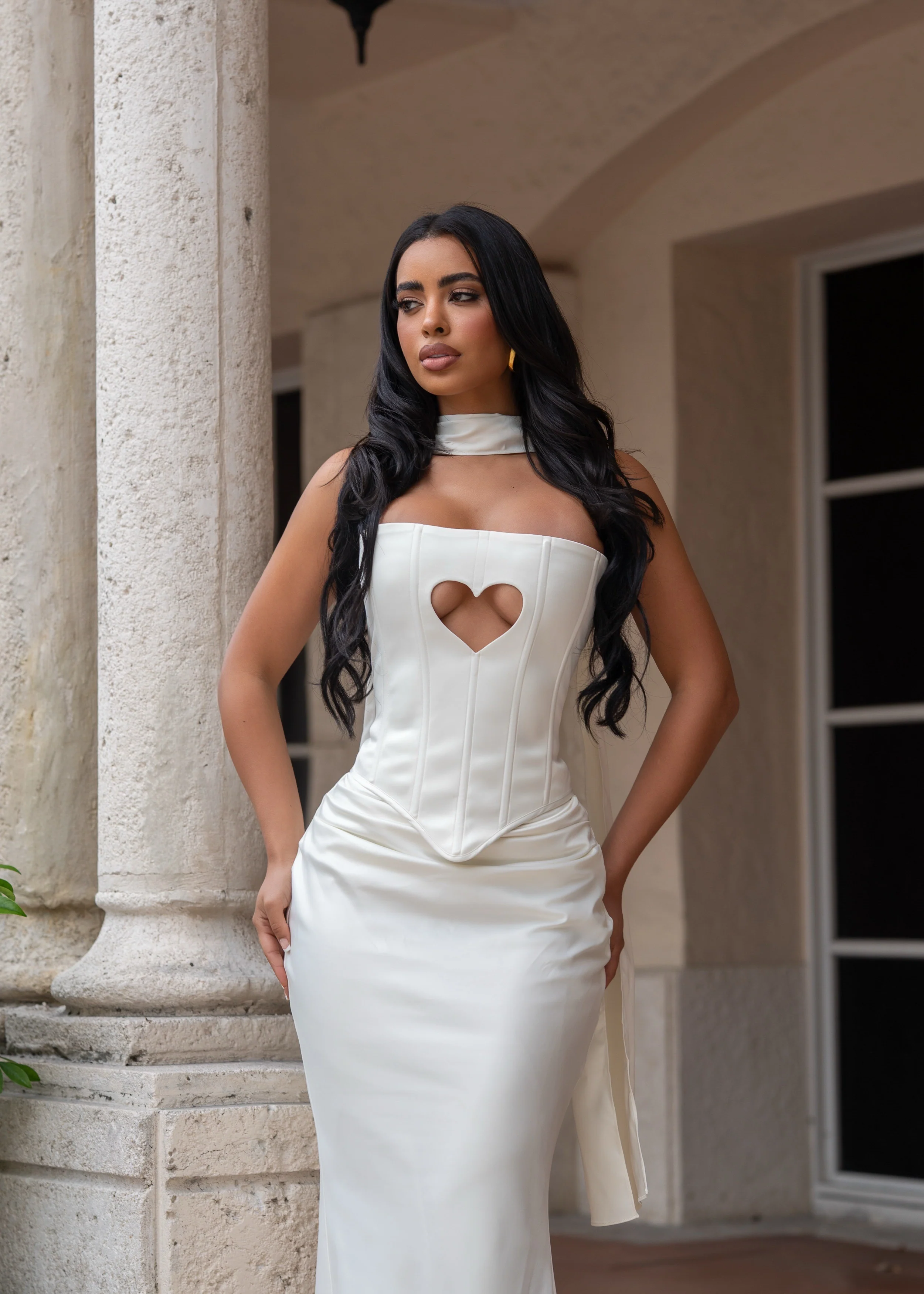 Love And Affection Corset Satin Skirt Set White - Image 3