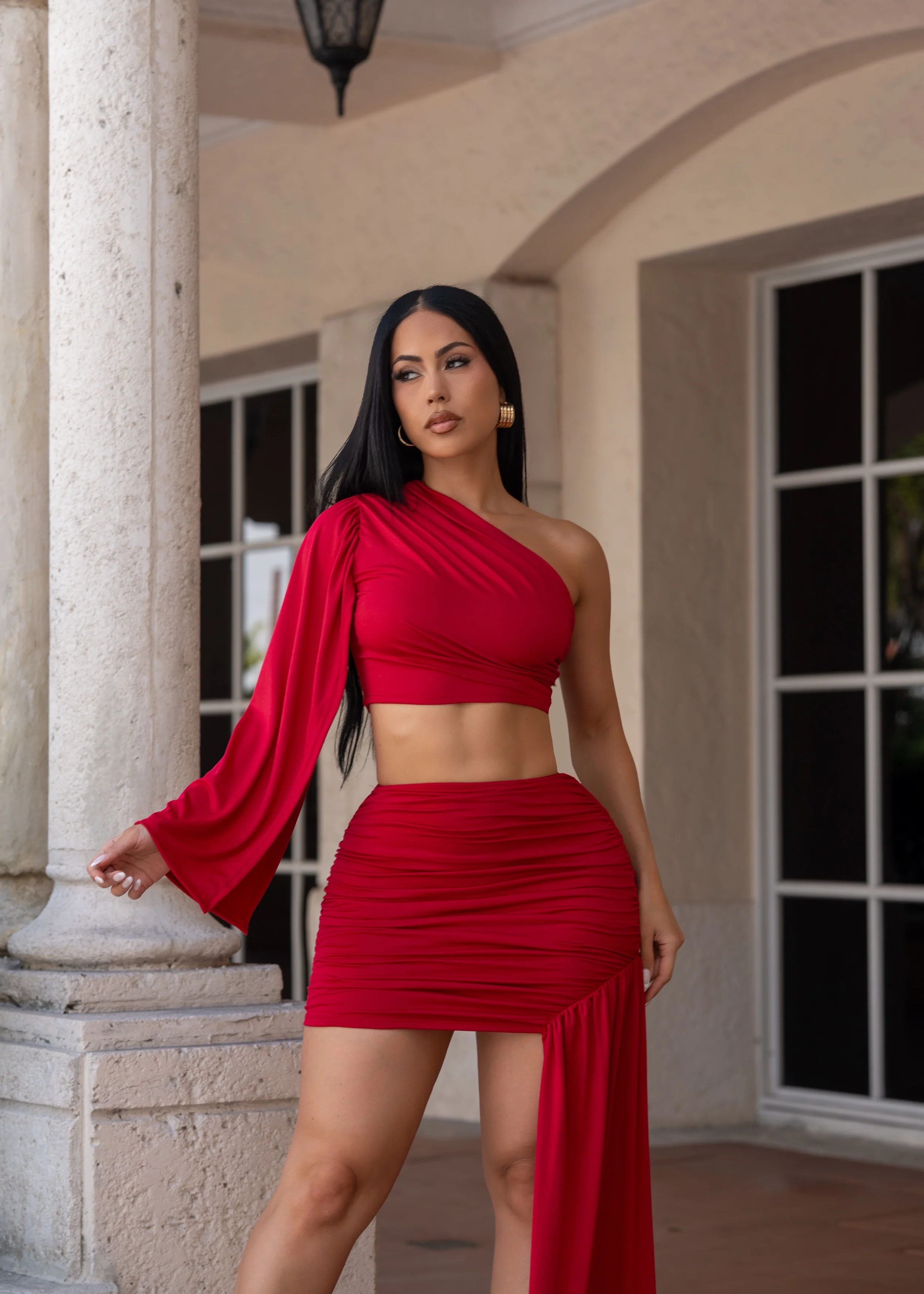 Lush Interval Ruched Skirt Set Red - Image 2