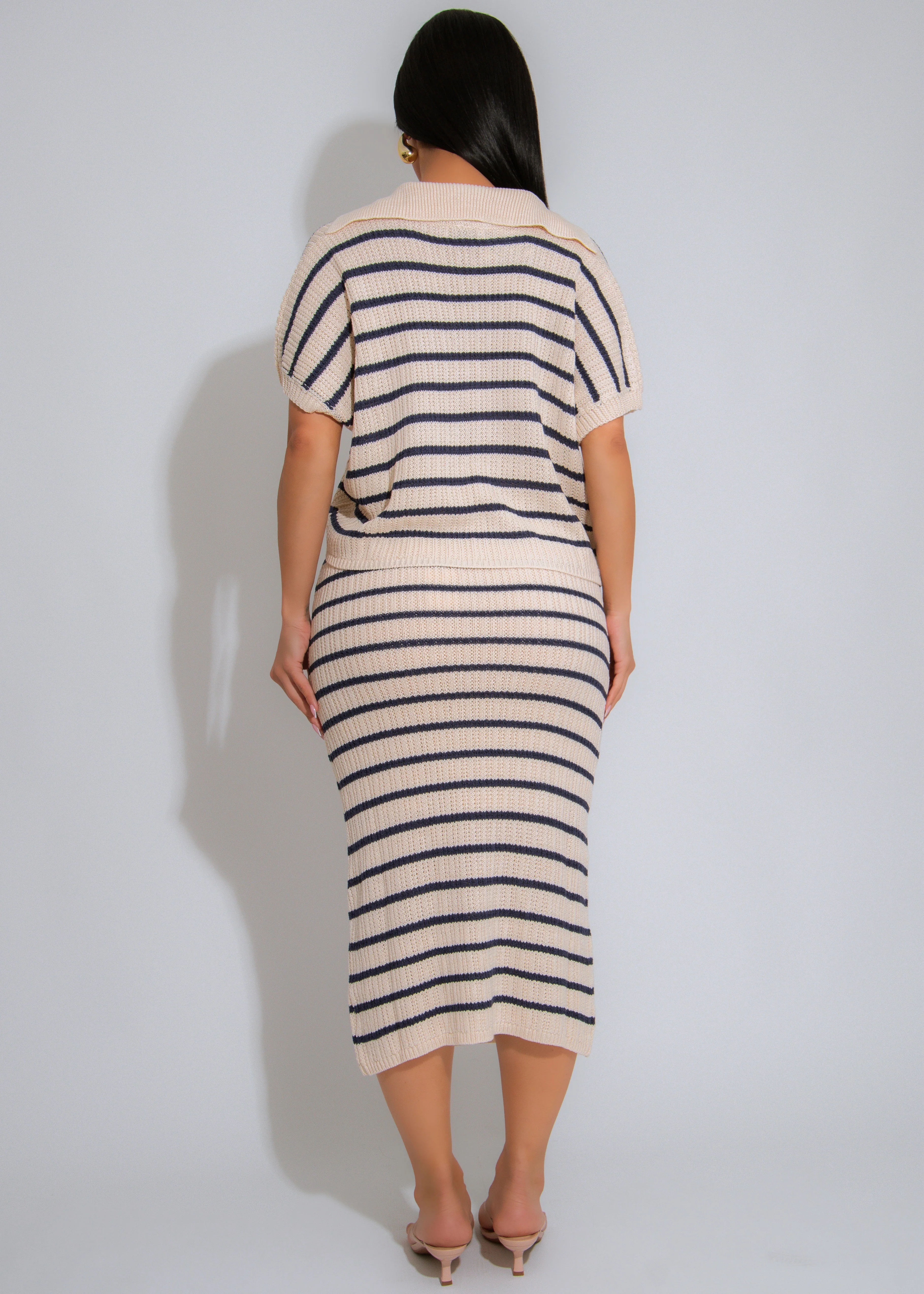 Mariner Muse Knit Stripes Skirt Set Nude - Image 2