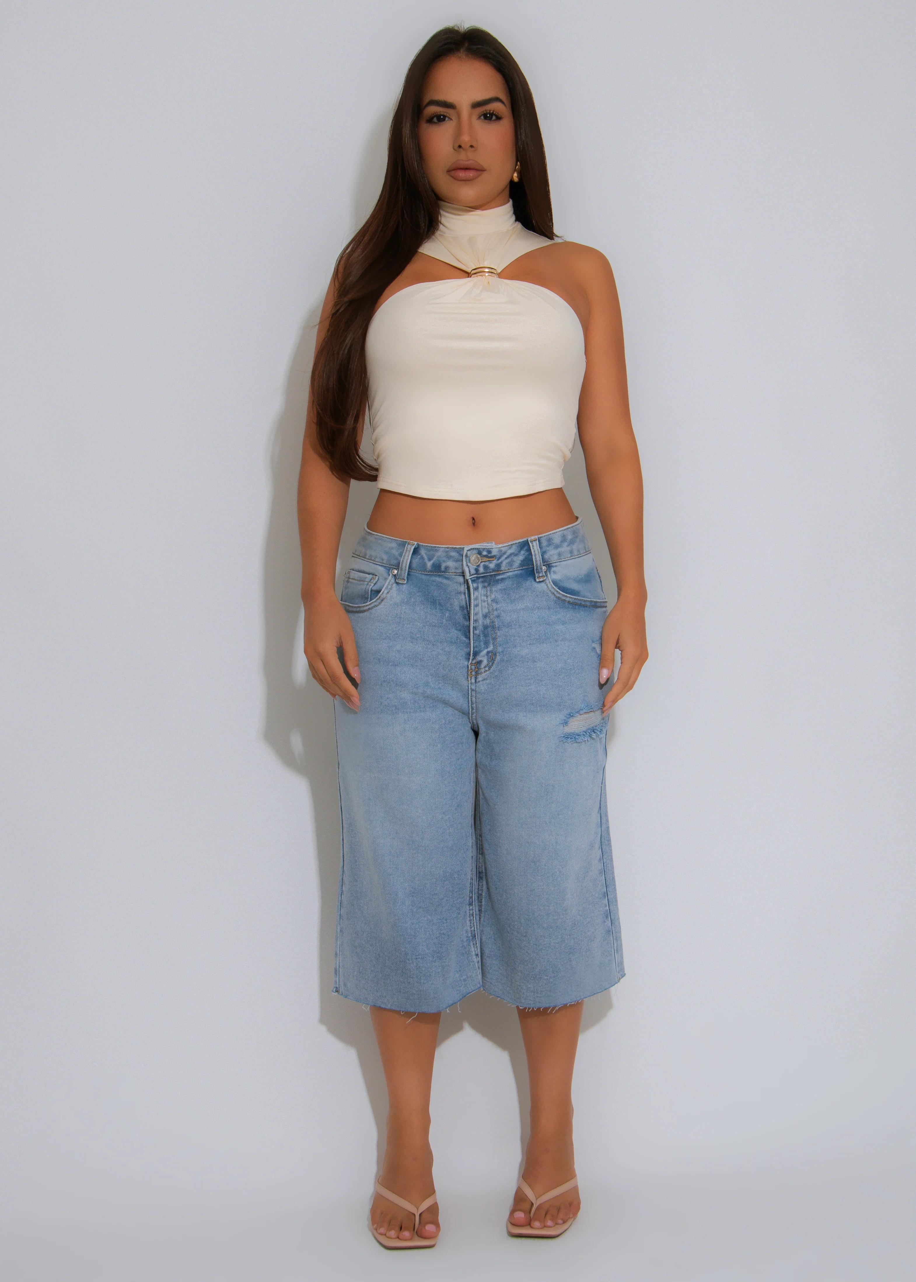 Off Duty Distress Capri Light Denim - Image 2