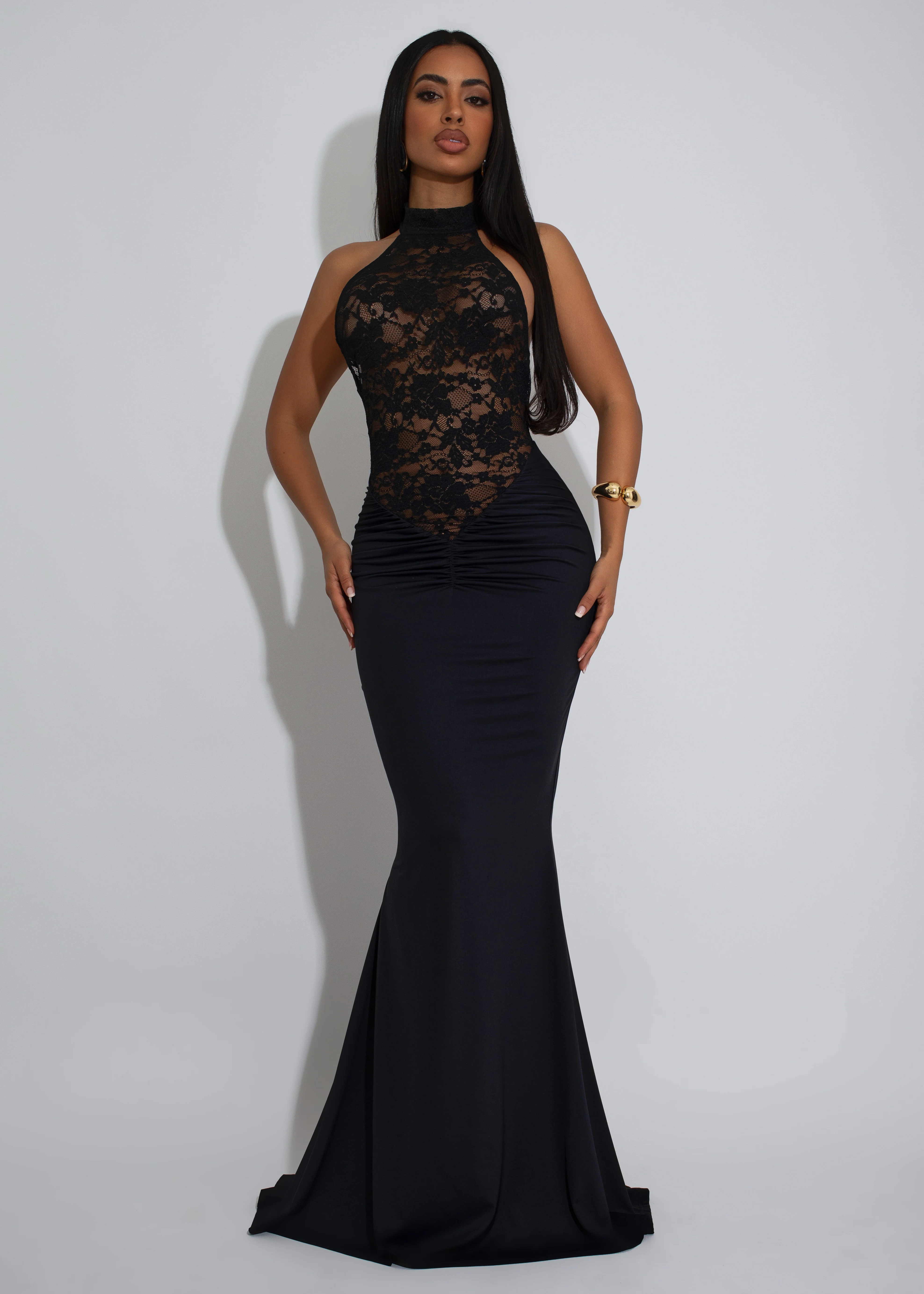 Ritual Allure Lace Ruched Maxi Dress Black - Image 5