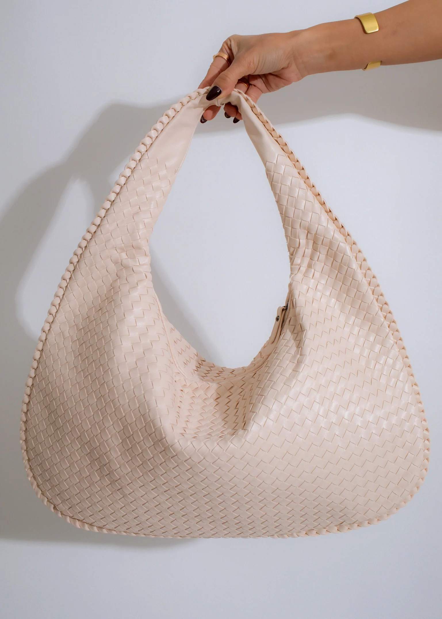 Serenade Woven Hobo Handbag Nude - Image 3