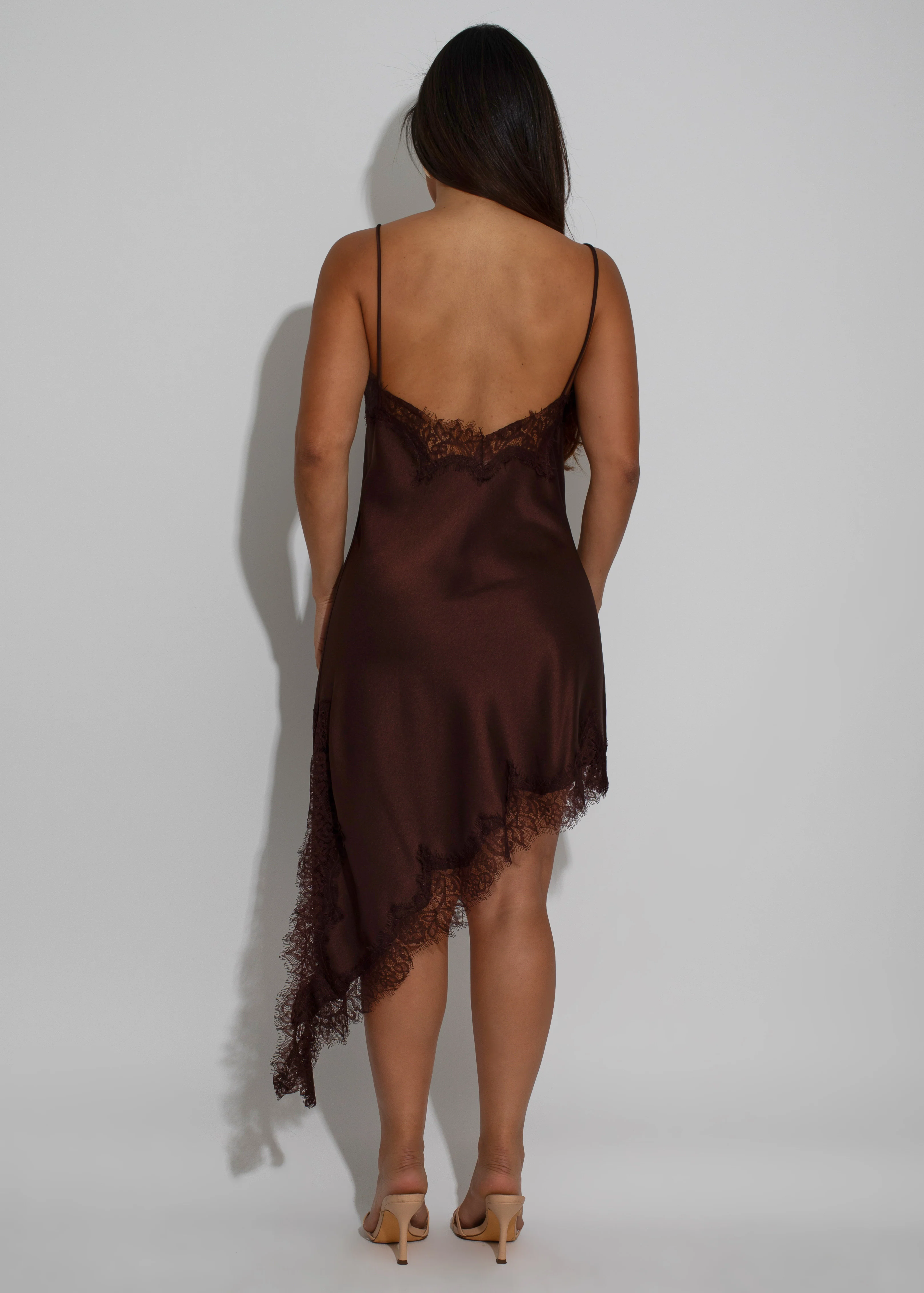 Serene Temptation Satin Lace Mini Dress Brown - Image 2