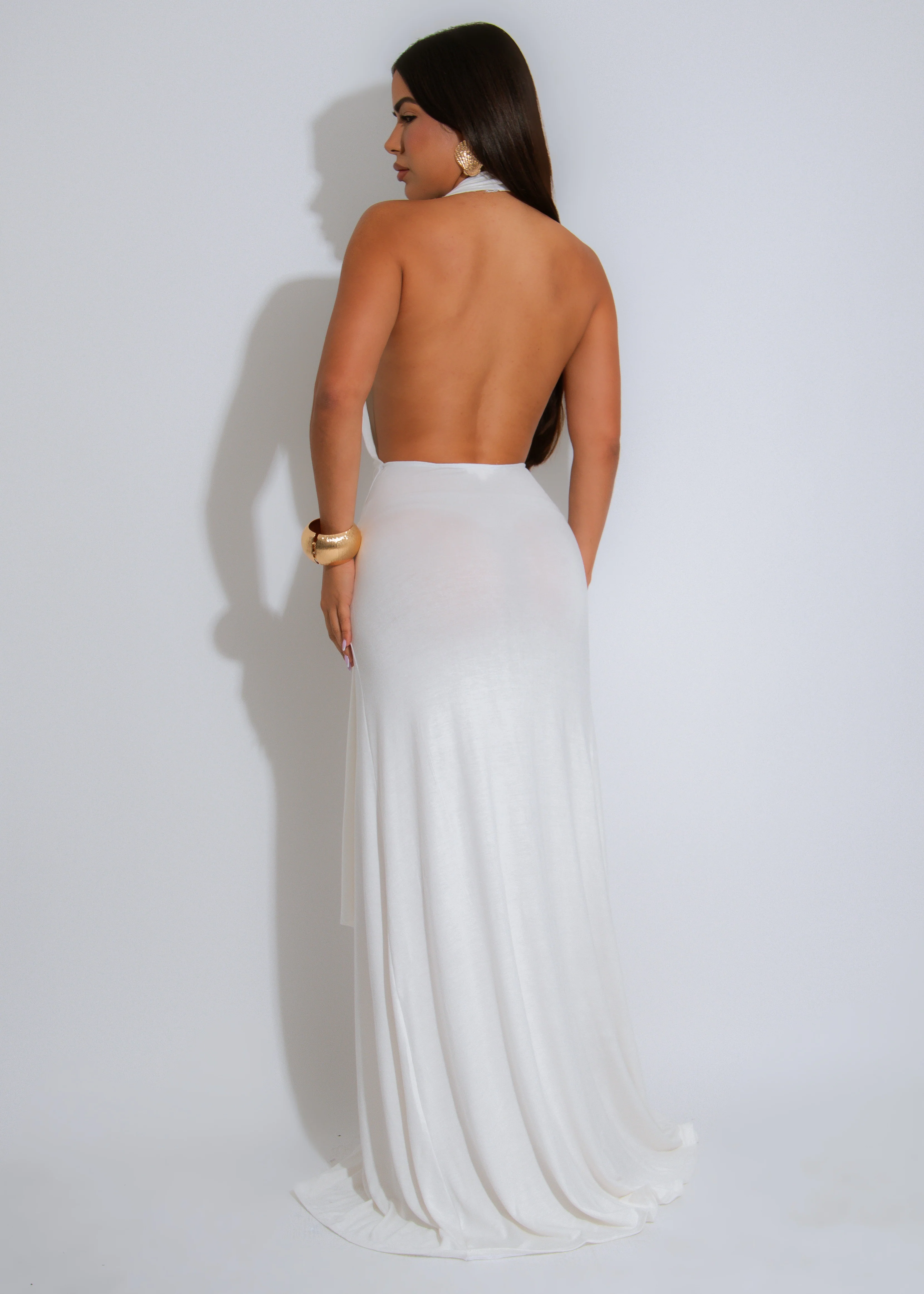 Sienna Drape Ruched Maxi Dress White - Image 2