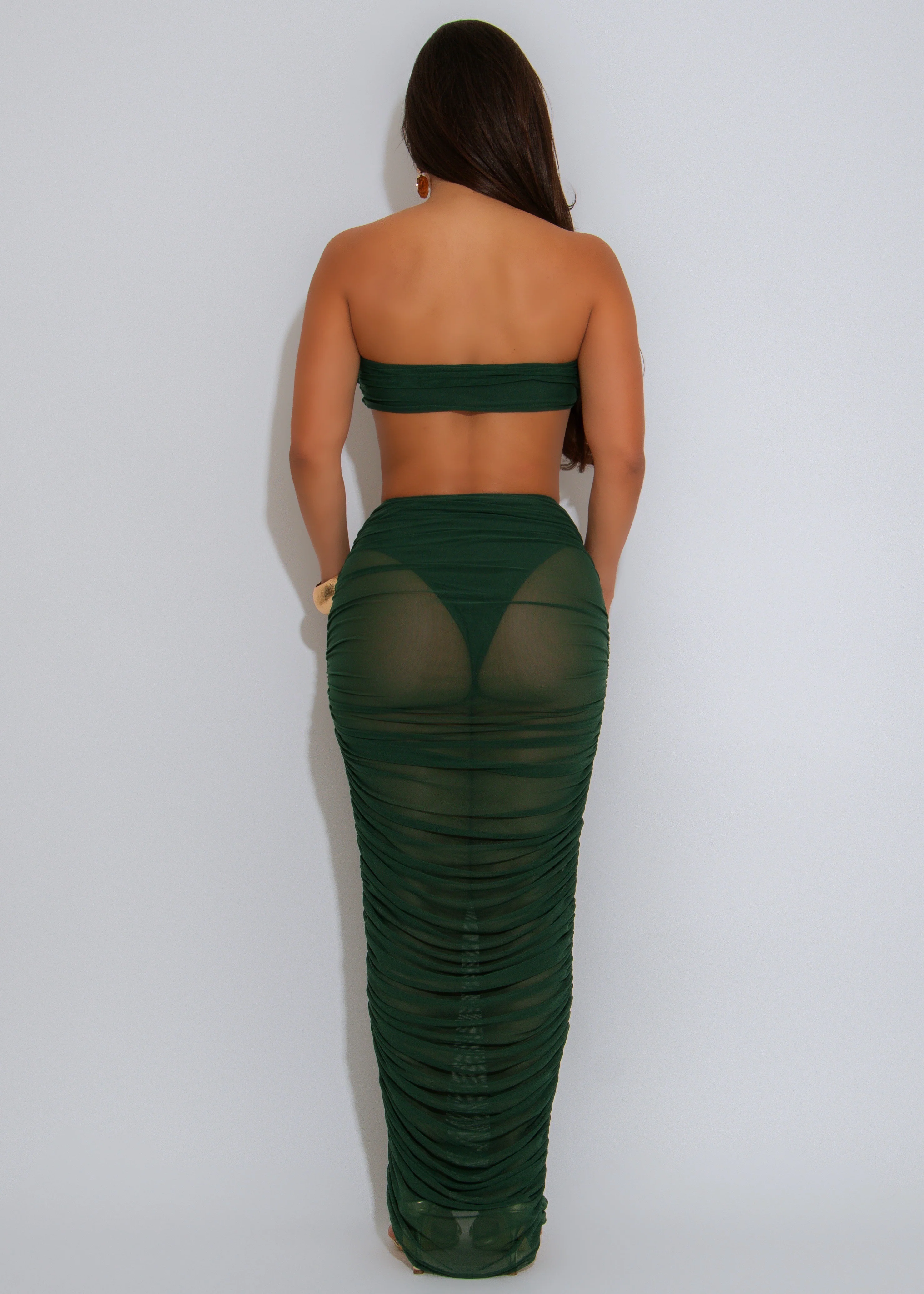 Siren Wave Mesh Ruched Skirt Set Green - Image 2