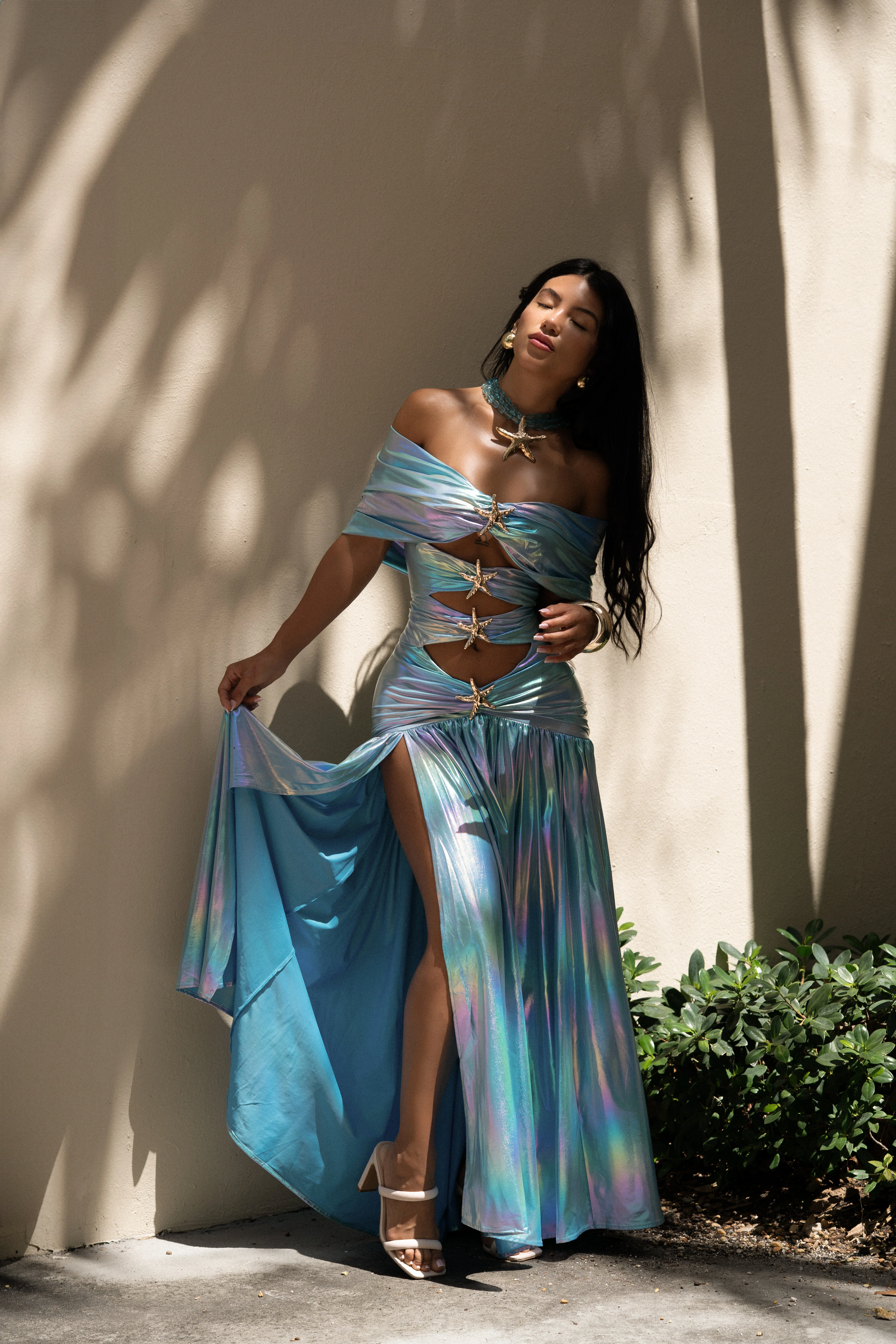 Ocean Spell Ruched Maxi Dress Blue - Image 3