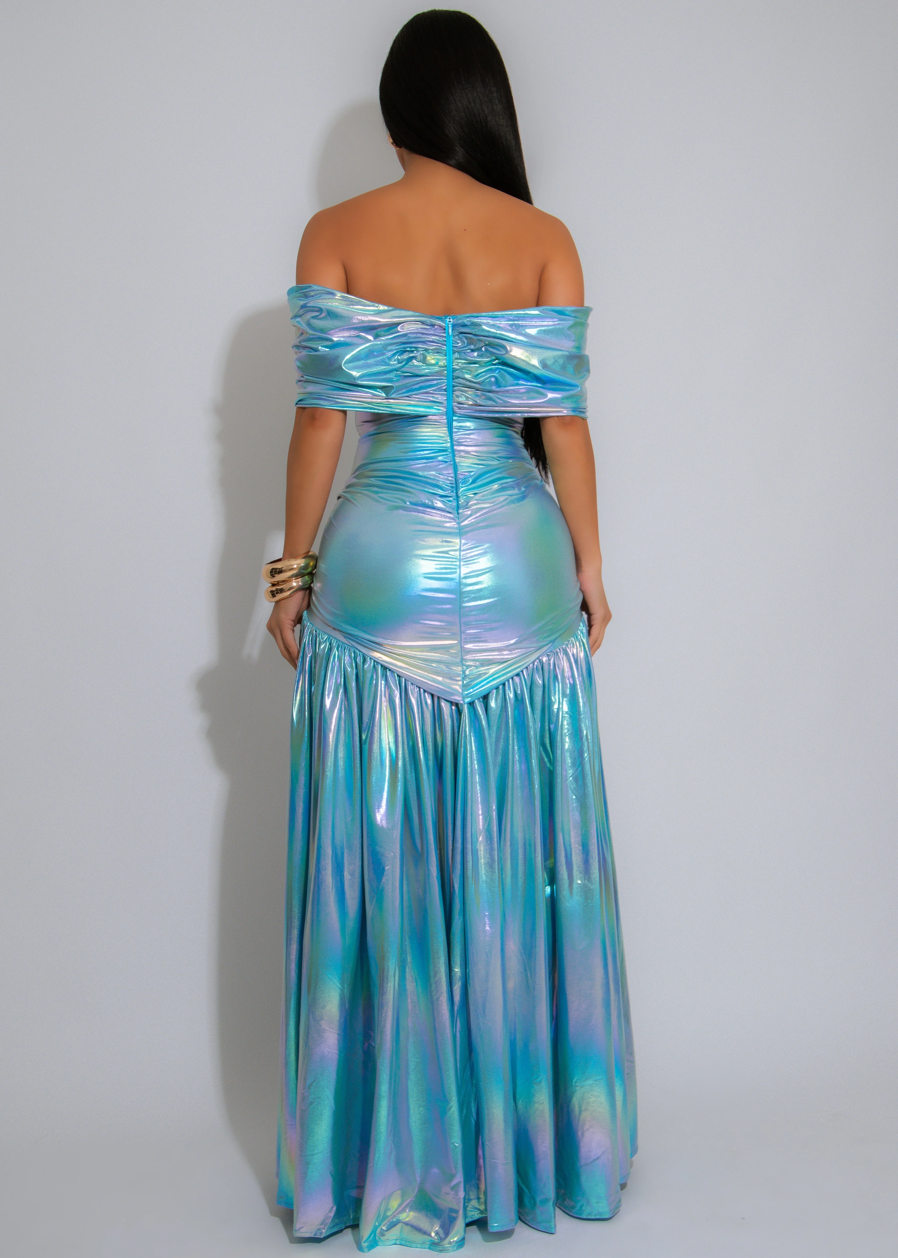 Ocean Spell Ruched Maxi Dress Blue - Image 5