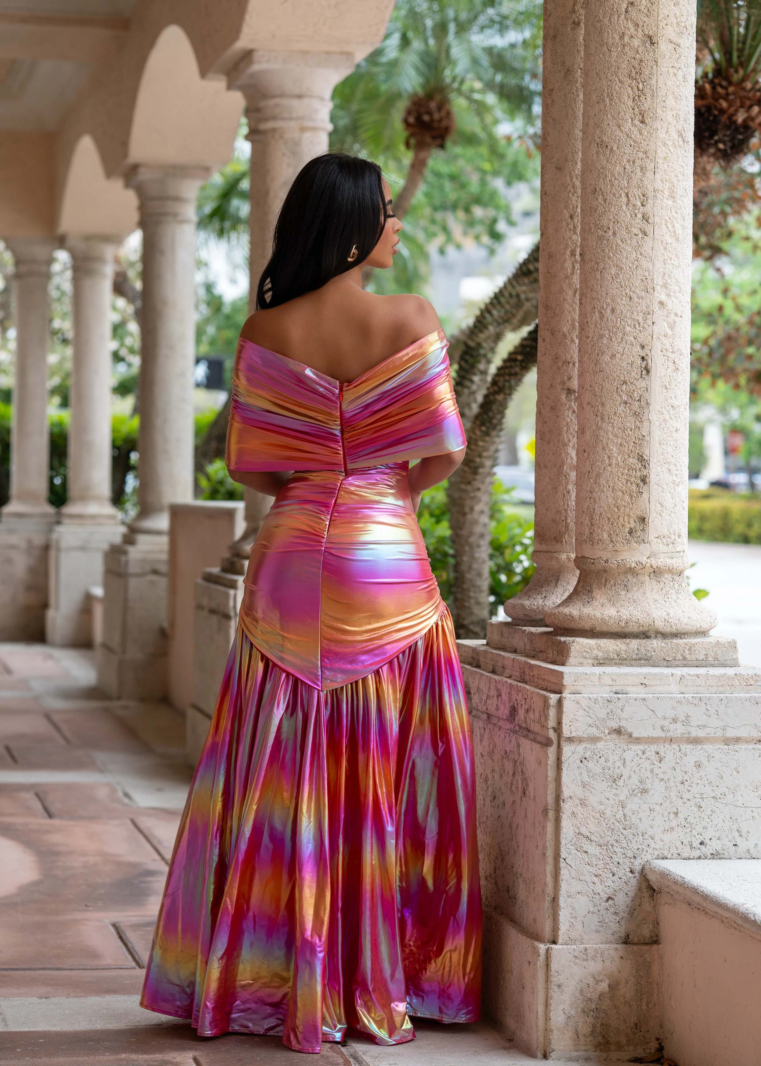 Ocean Spell Ruched Maxi Dress Pink - Image 4