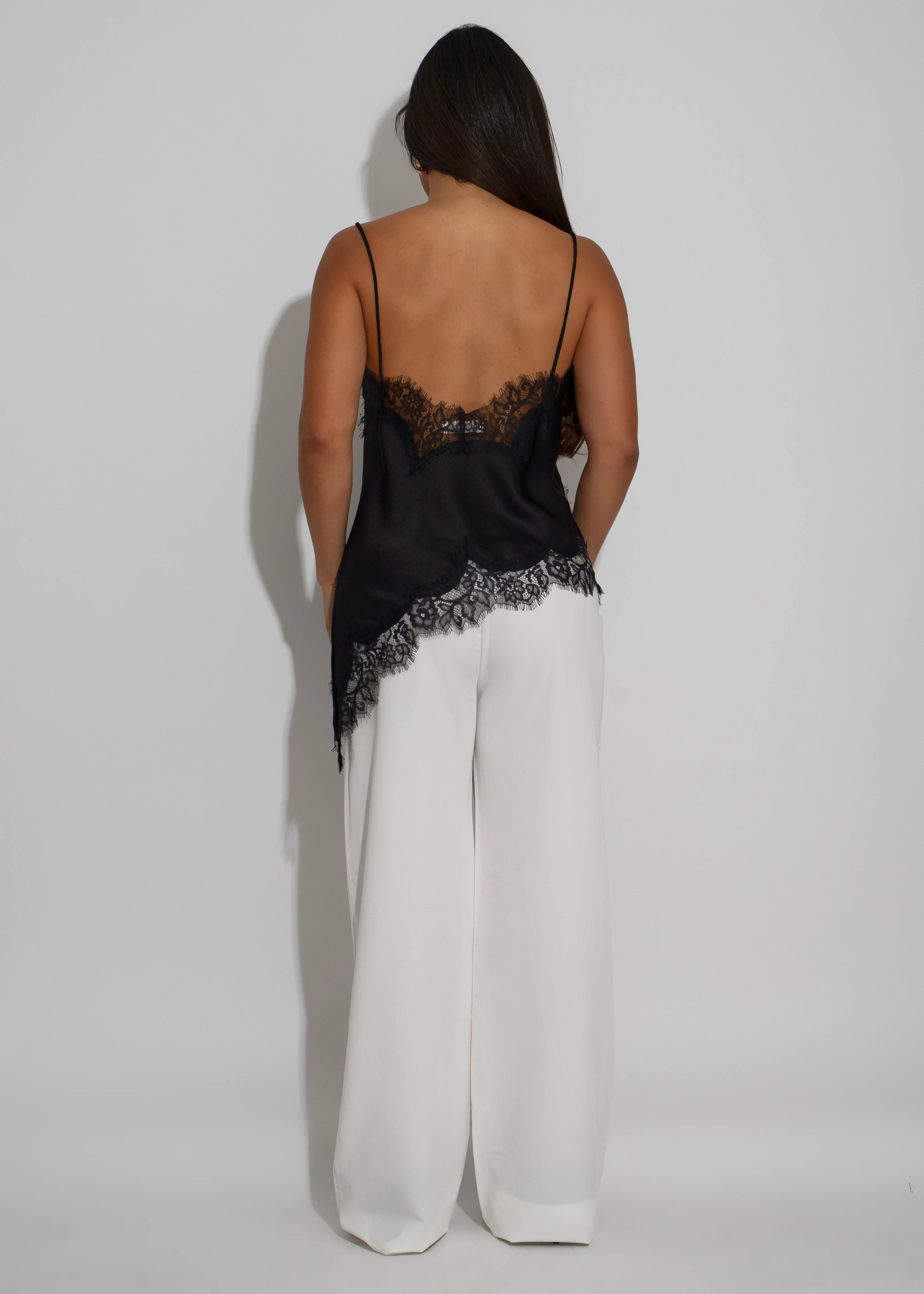 Whispered Elegance Satin Lace Long Top Black - Image 3