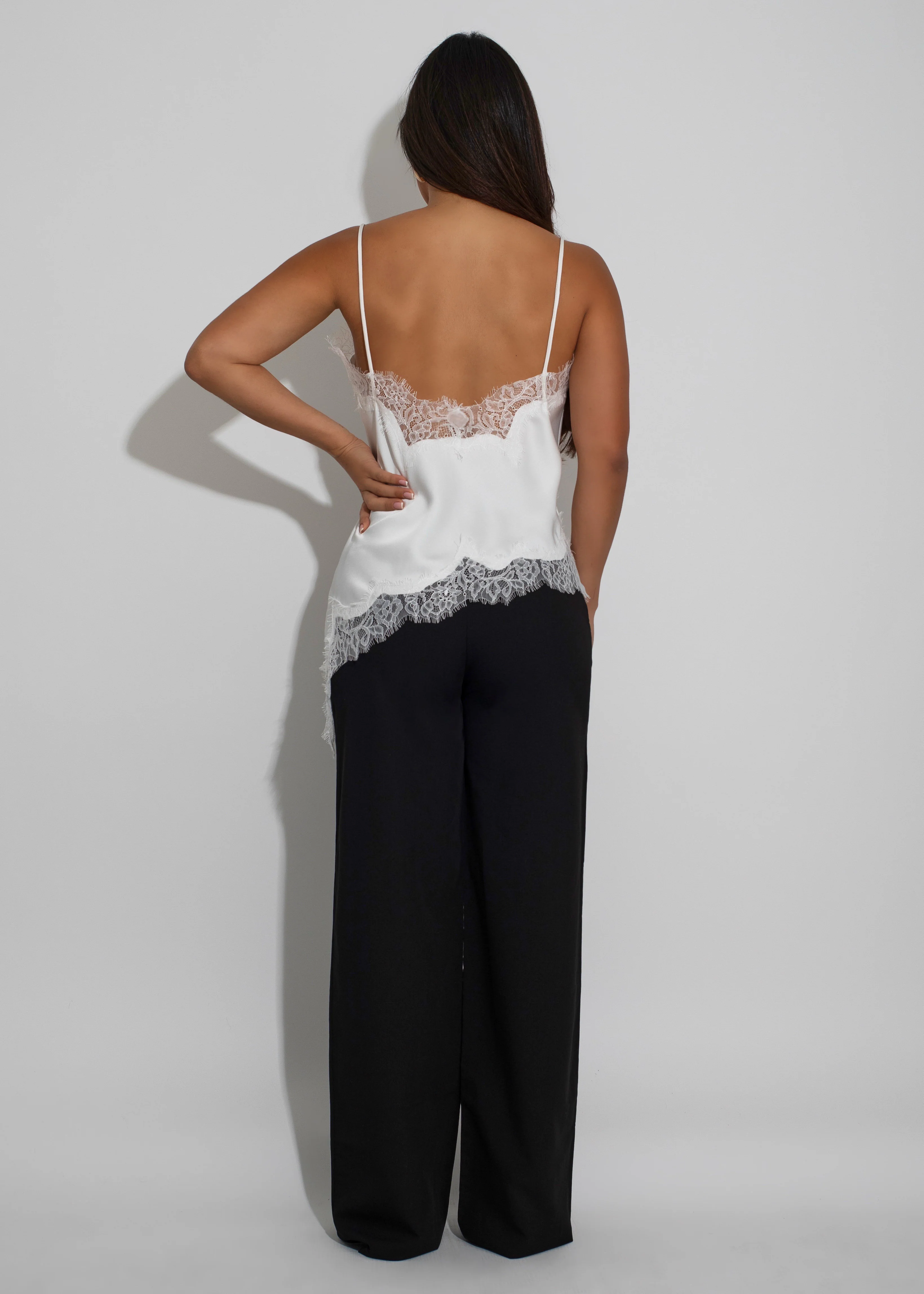 Whispered Elegance Satin Lace Long Top White - Image 3